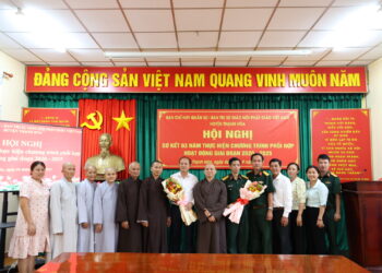 Thạnh Hóa: Hội nghị sơ kết 3 năm thực hiện chương trình phối hợp hoạt động giai đoạn 2020-2025 giữa Ban Trị sự Phật giáo huyện và Ban Chỉ huy Quân sự huyện